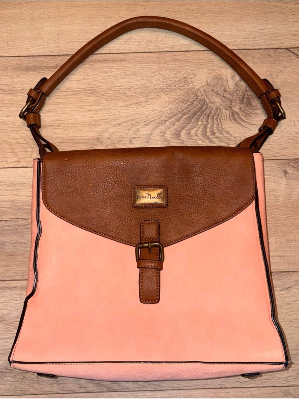 Simply Noelle Shoulder Bag Pink Brown Vegan Leather Crossbody Career Organize